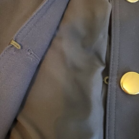 Chico's Military Jacket Size 3P US 16 Petite Navy Blue Gold Piping Hook & Eye‎ - Picture 7 of 12